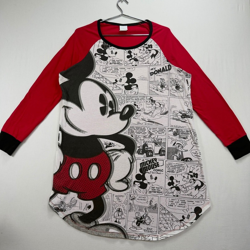 Disney Mickey Mouse Comic Print Raglan Graphic Tee 3/4 Sleeve Women's Large